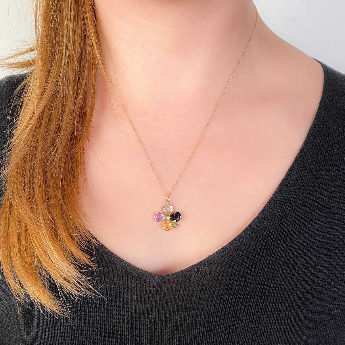 Vintage Gemstone Four Leaf Clover Charm or Pendant of 18k Gold - Trademark Antiques