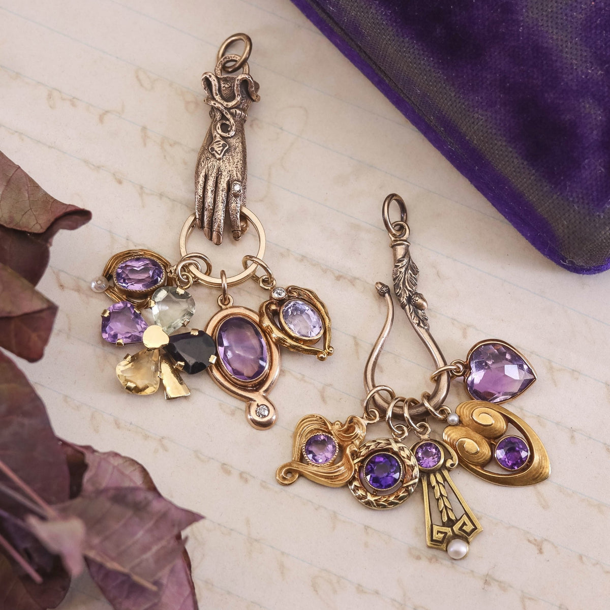 Vintage Gemstone Four Leaf Clover Charm or Pendant of 18k Gold - Trademark Antiques