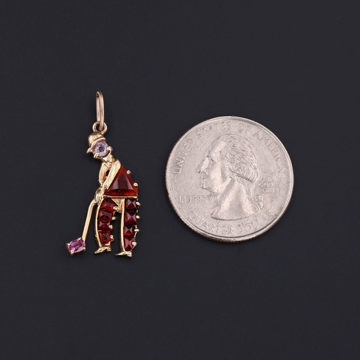 Vintage Gemstone Golfer Charm of 14k Gold - Trademark Antiques