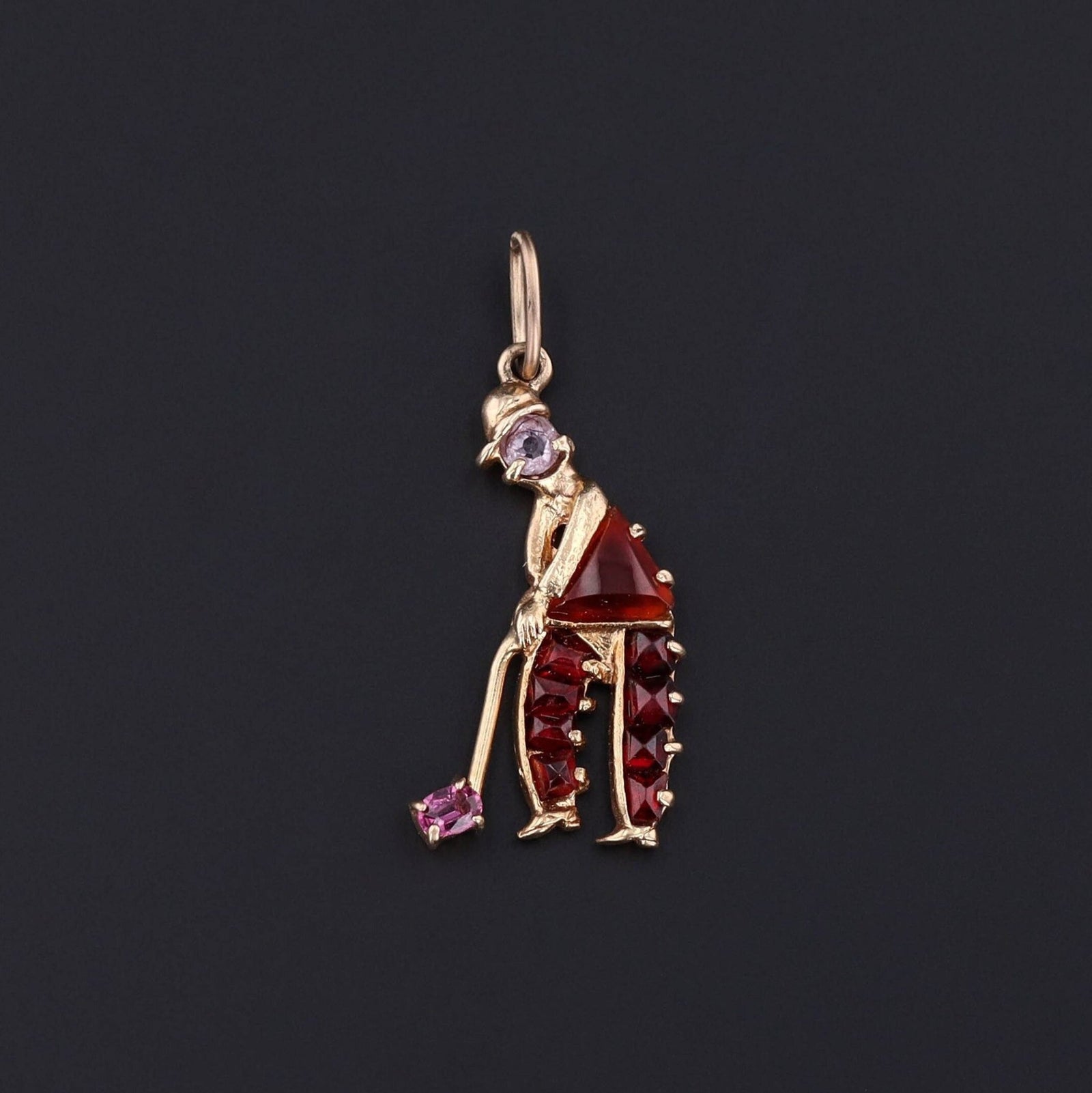Vintage Gemstone Golfer Charm of 14k Gold - Trademark Antiques