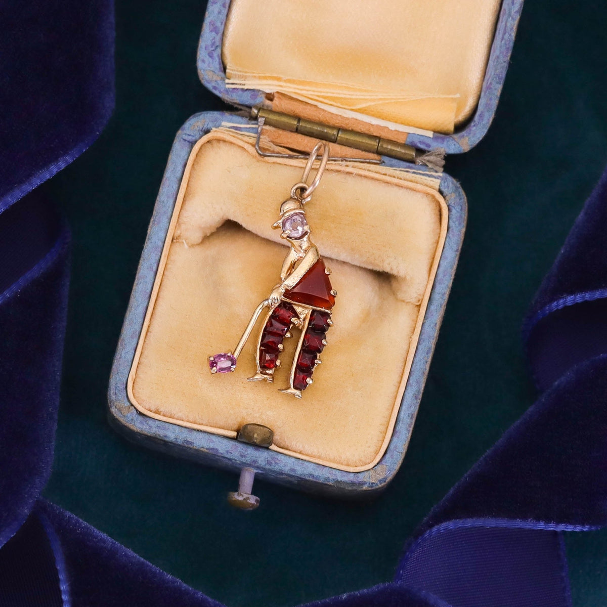 Vintage Gemstone Golfer Charm of 14k Gold - Trademark Antiques