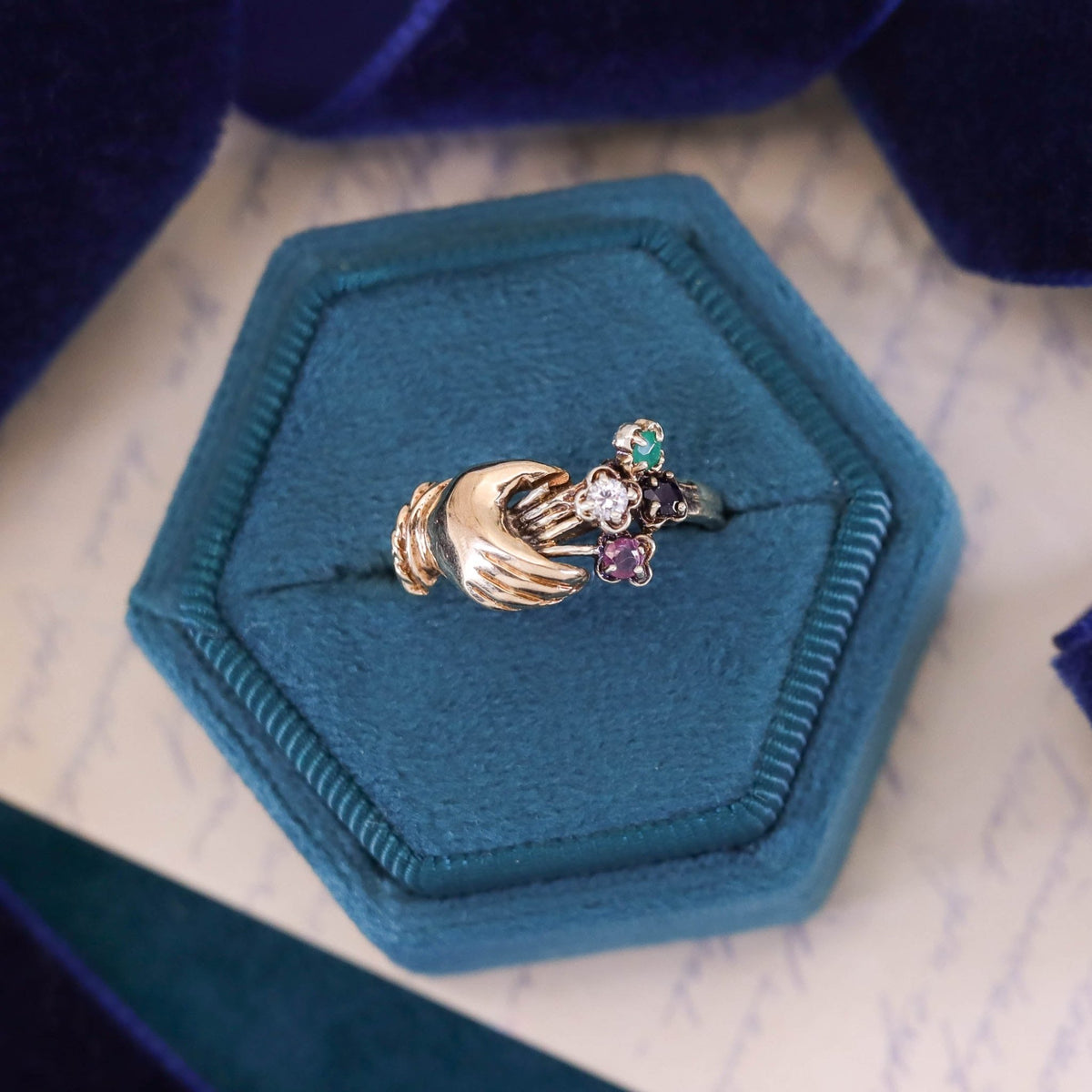 Vintage Gemstone Hand Ring of 9ct Gold - Trademark Antiques