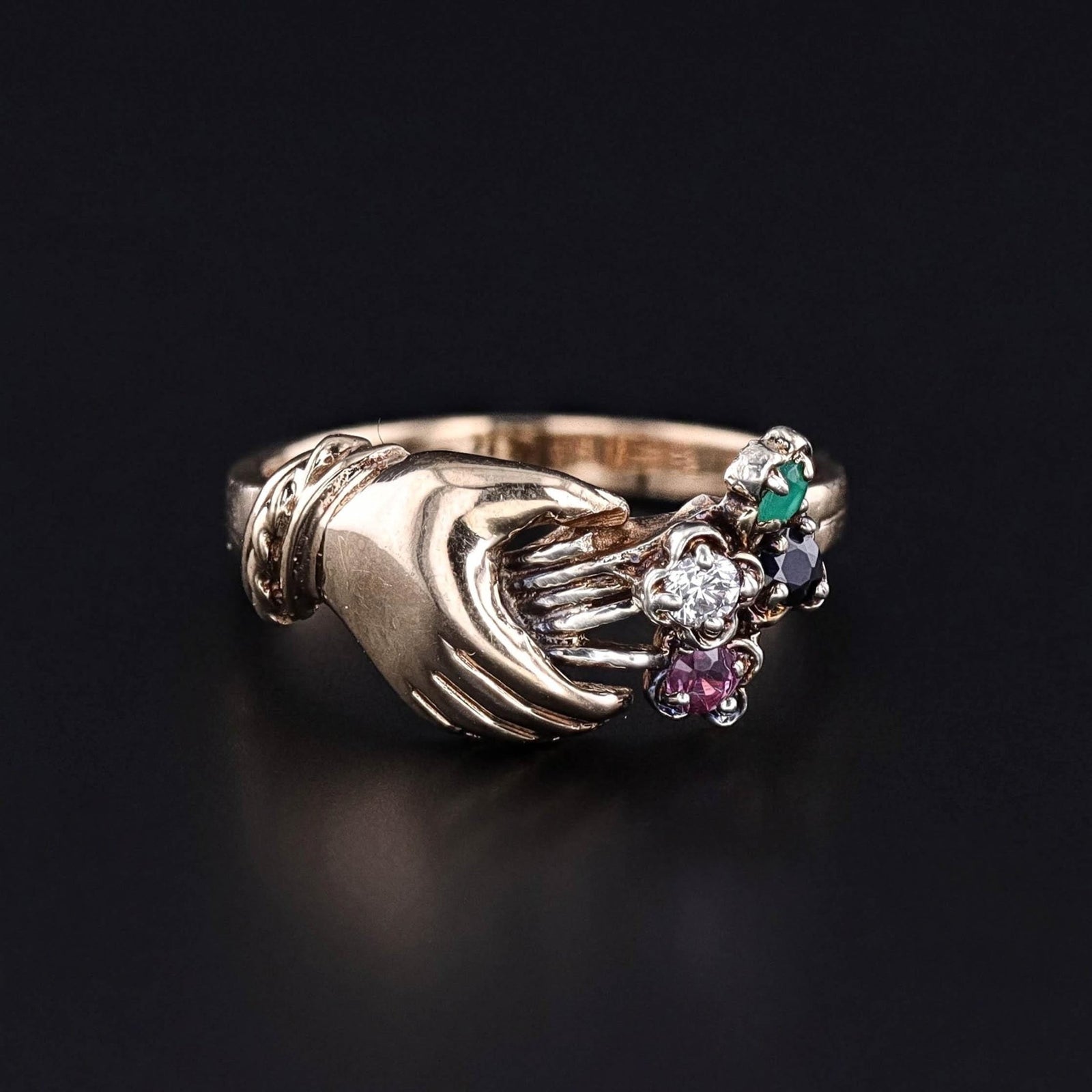 Vintage Gemstone Hand Ring of 9ct Gold - Trademark Antiques