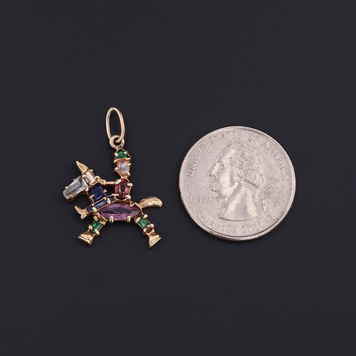 Vintage Gemstone Horseback Rider Pendant of 14k Gold - Trademark Antiques