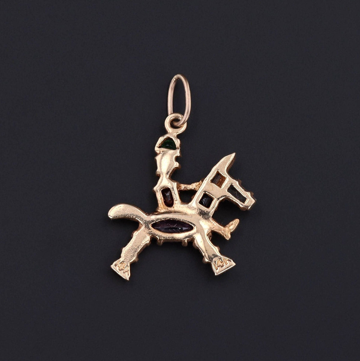 Vintage Gemstone Horseback Rider Pendant of 14k Gold - Trademark Antiques