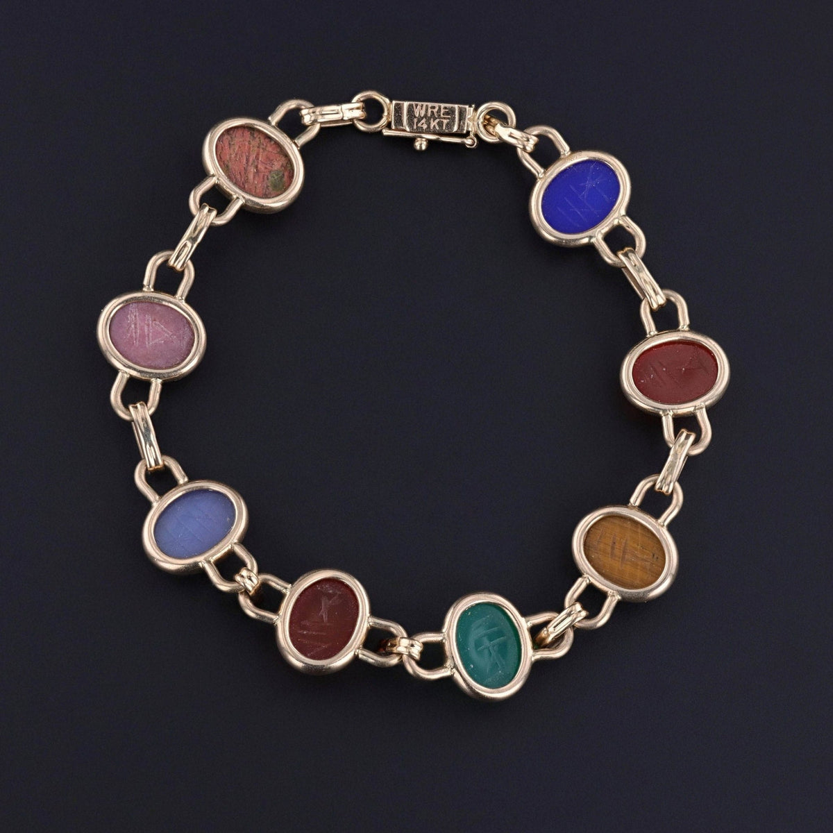 Vintage Gemstone Scarab Bracelet of 14k Gold - Trademark Antiques
