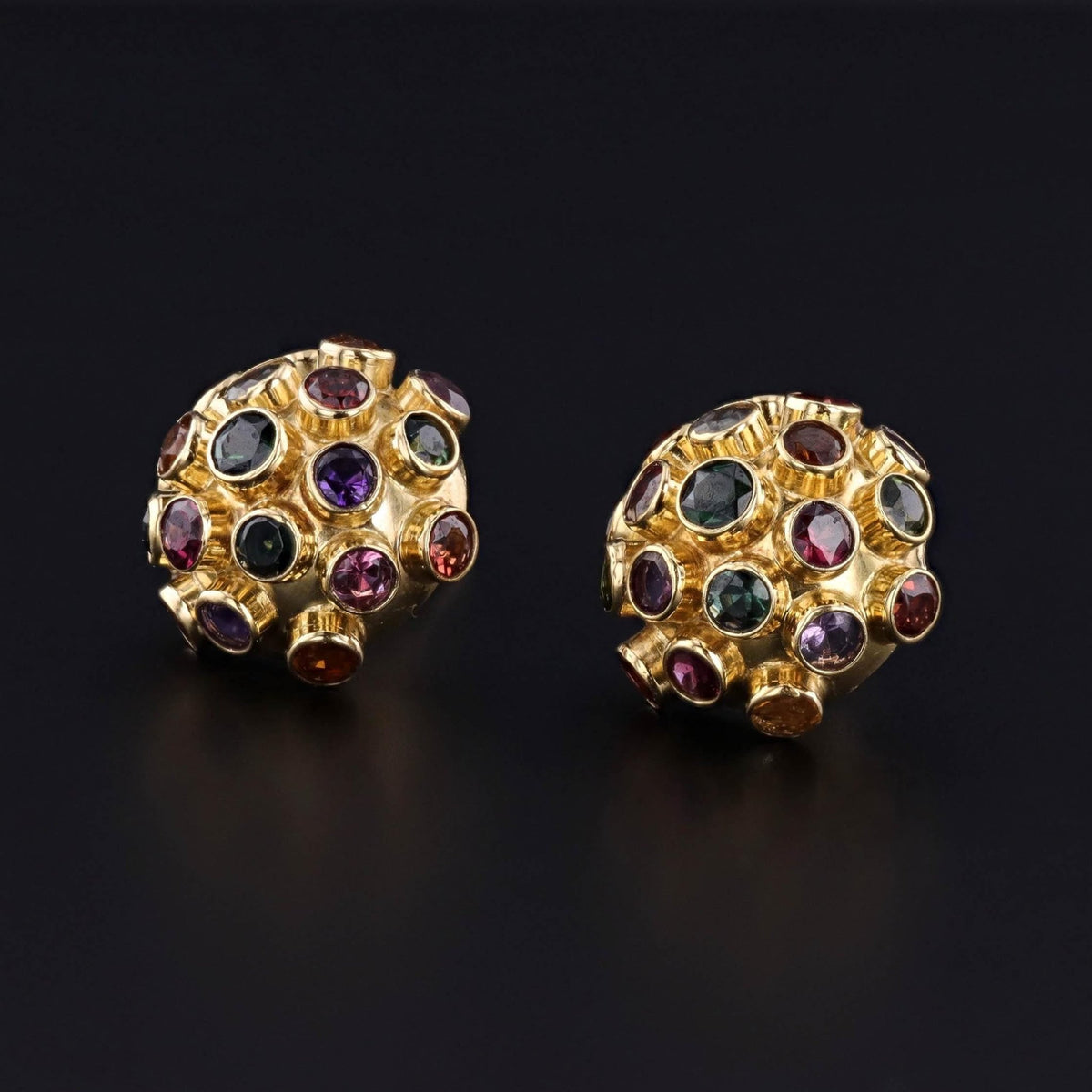 Vintage Gemstone Sputnik Earrings of 18k Gold - Trademark Antiques