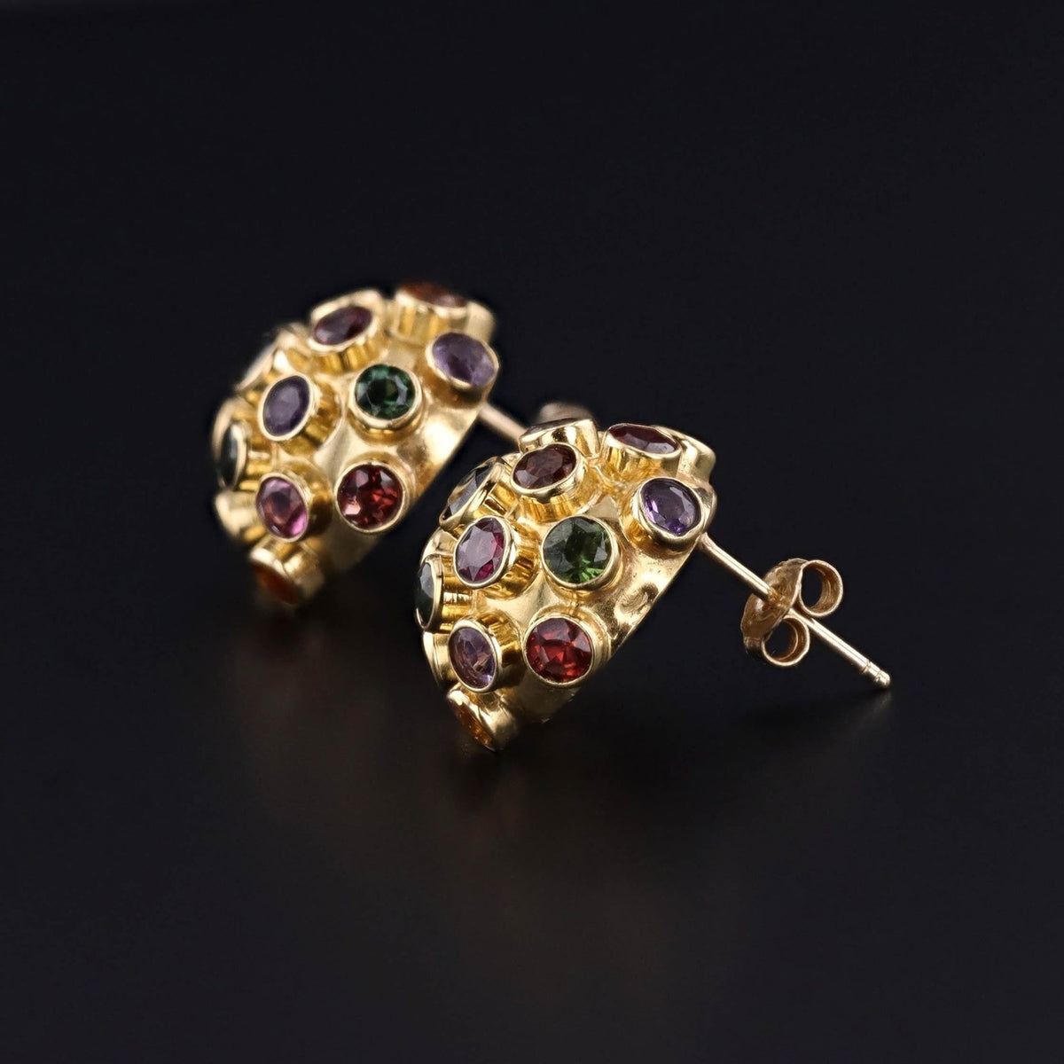 Vintage Gemstone Sputnik Earrings of 18k Gold - Trademark Antiques