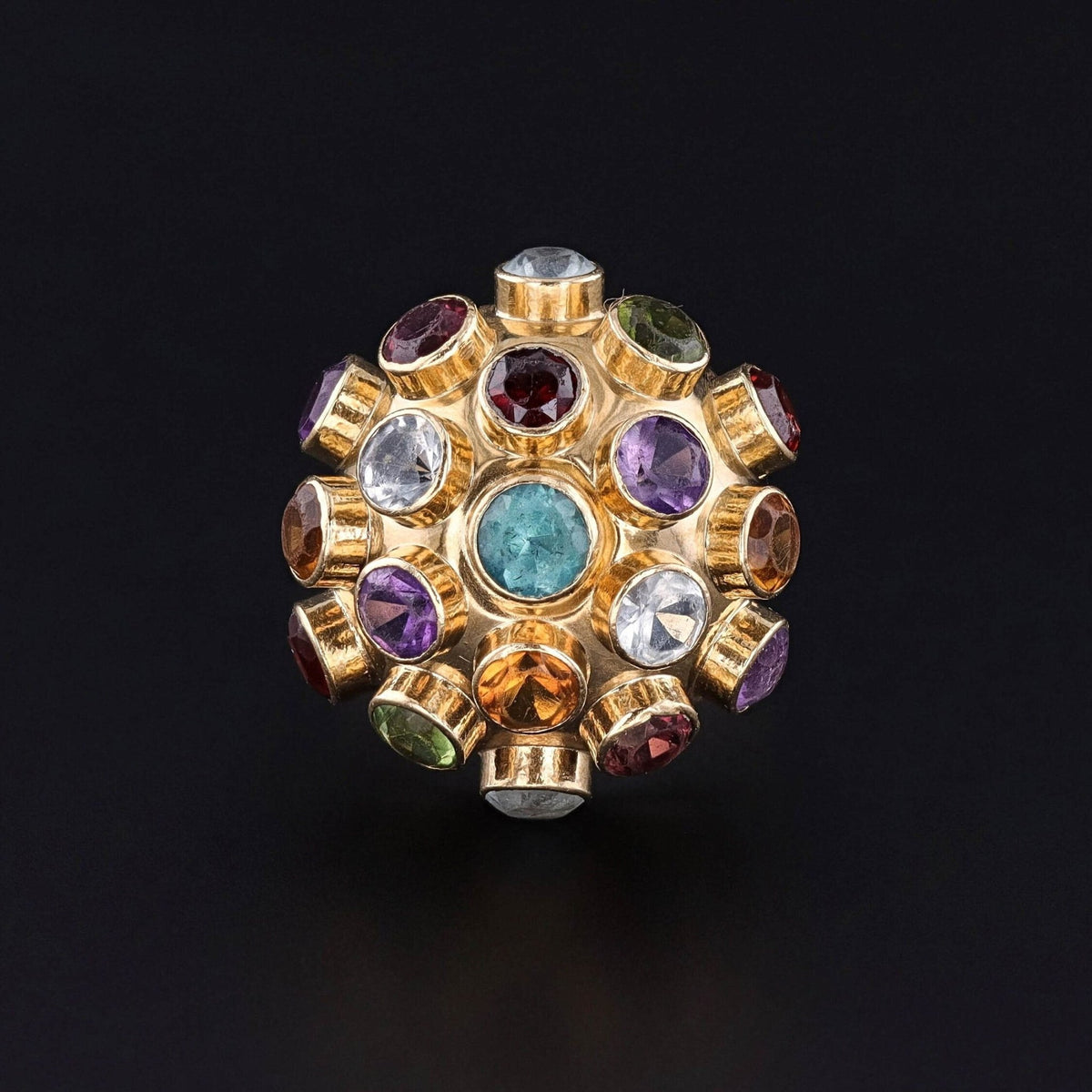 Vintage Gemstone Sputnik Ring of 18k Gold - Trademark Antiques