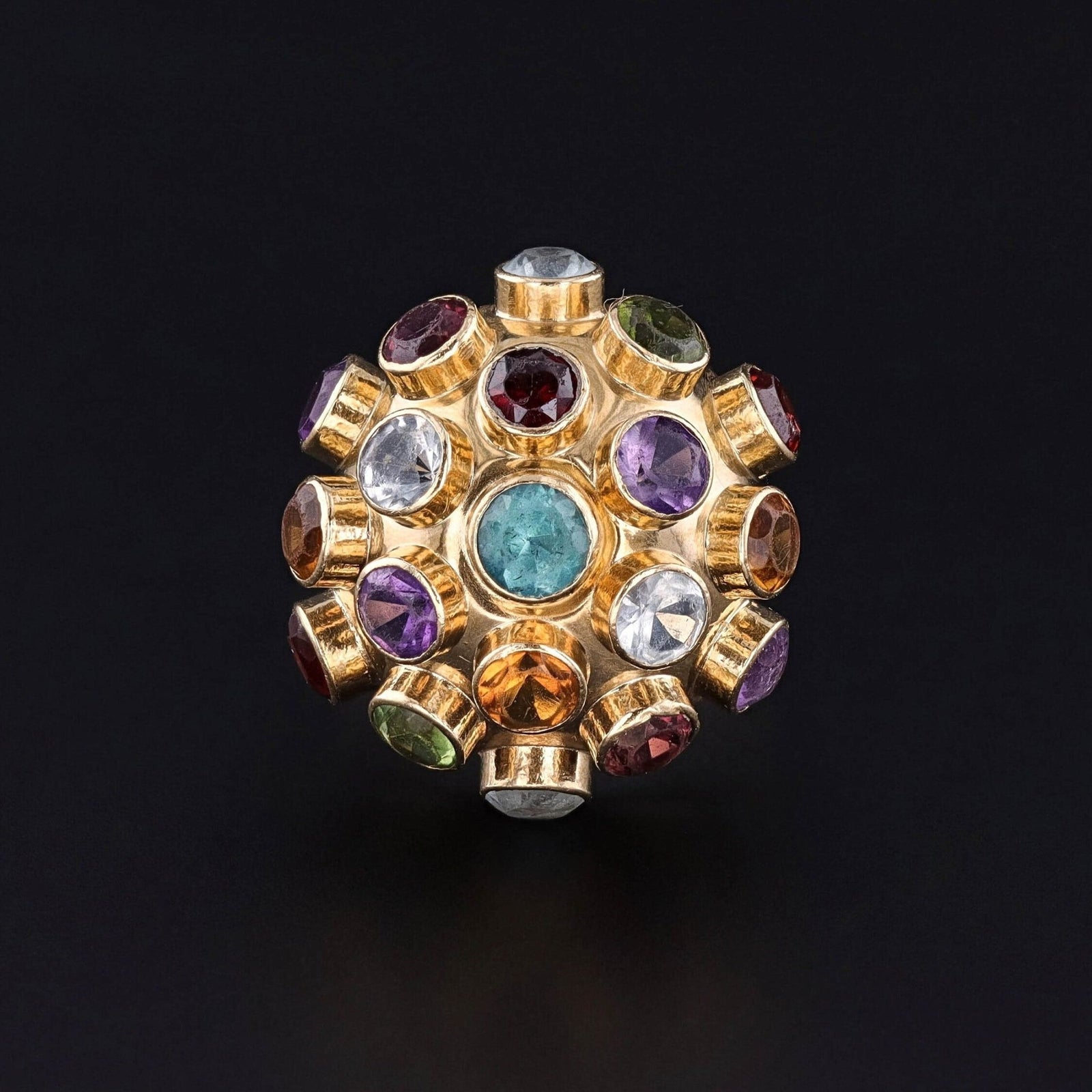 Vintage Gemstone Sputnik Ring of 18k Gold - Trademark Antiques
