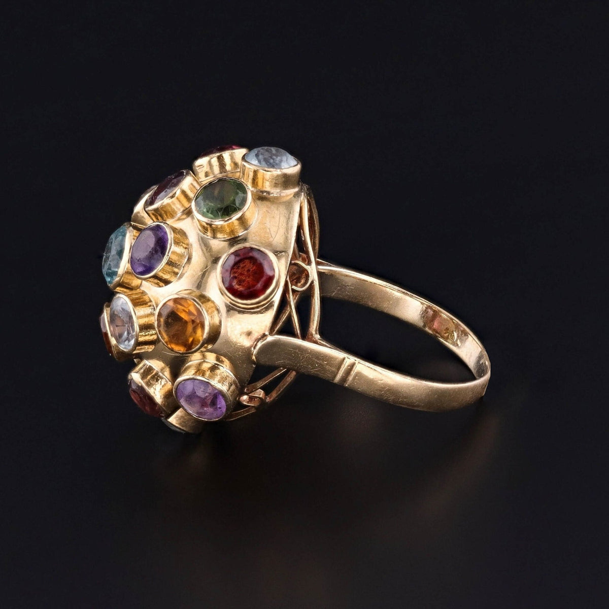 Vintage Gemstone Sputnik Ring of 18k Gold - Trademark Antiques