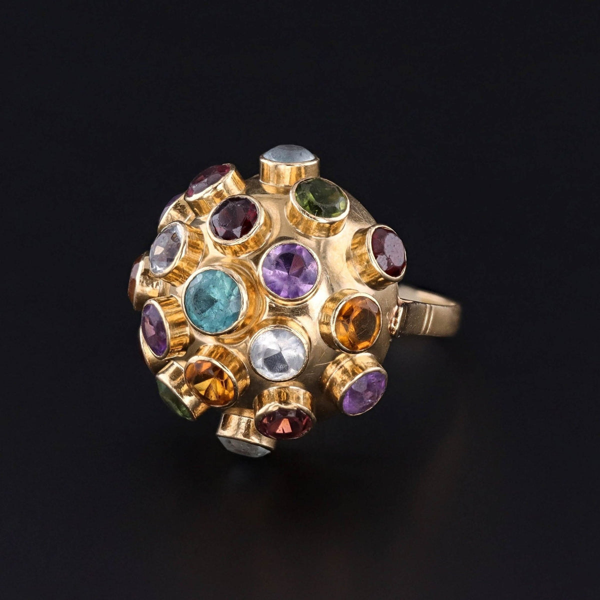Vintage Gemstone Sputnik Ring of 18k Gold - Trademark Antiques