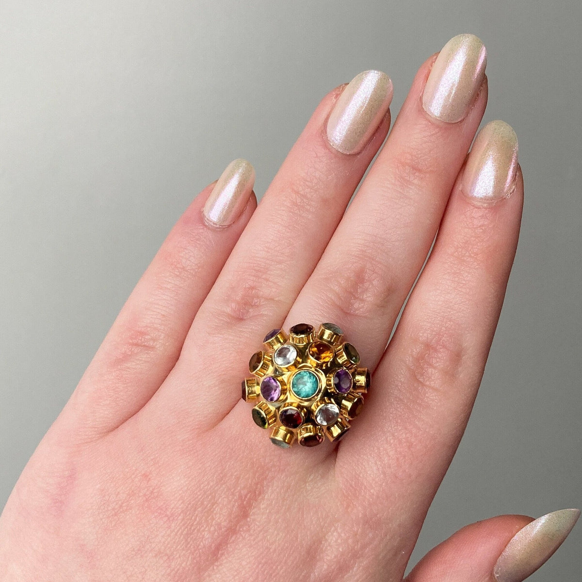 Vintage Gemstone Sputnik Ring of 18k Gold - Trademark Antiques
