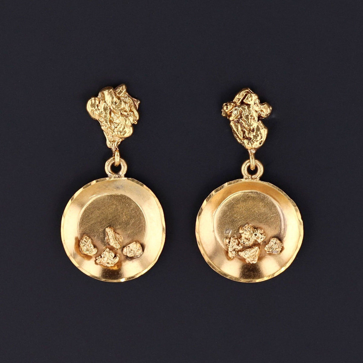 Vintage Gold Nugget Novelty Earrings of 10k Gold - Trademark Antiques