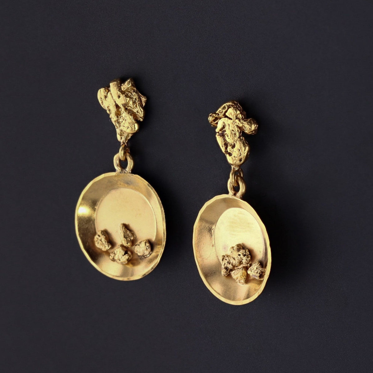 Vintage Gold Nugget Novelty Earrings of 10k Gold - Trademark Antiques