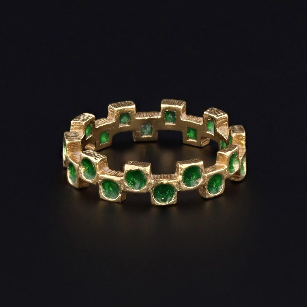 Vintage Green Enamel Plique a Jour Ring of 18k Gold - Trademark Antiques