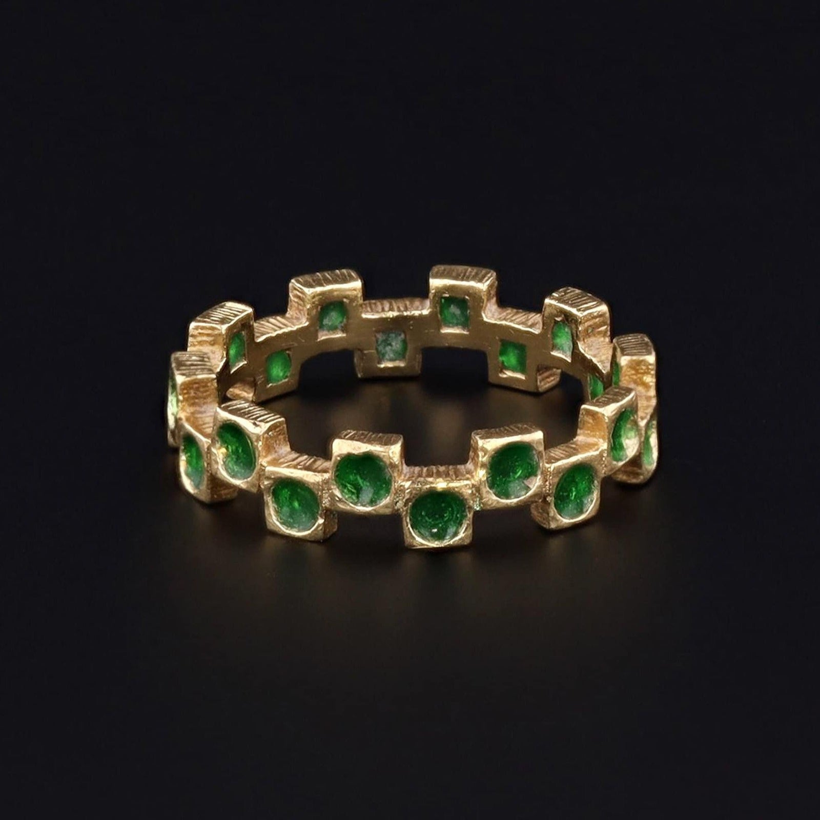 Vintage Green Enamel Plique a Jour Ring of 18k Gold - Trademark Antiques