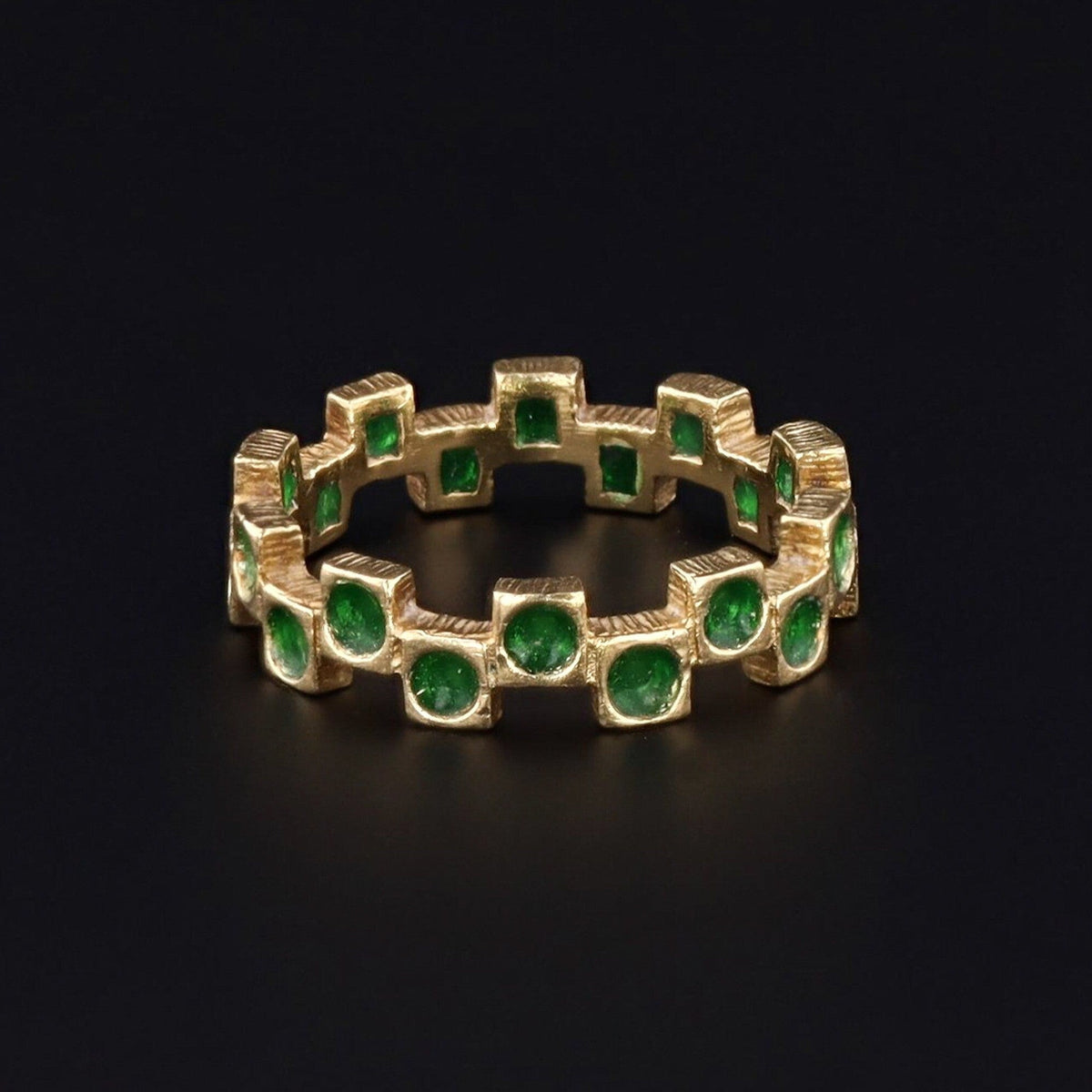 Vintage Green Enamel Plique a Jour Ring of 18k Gold - Trademark Antiques