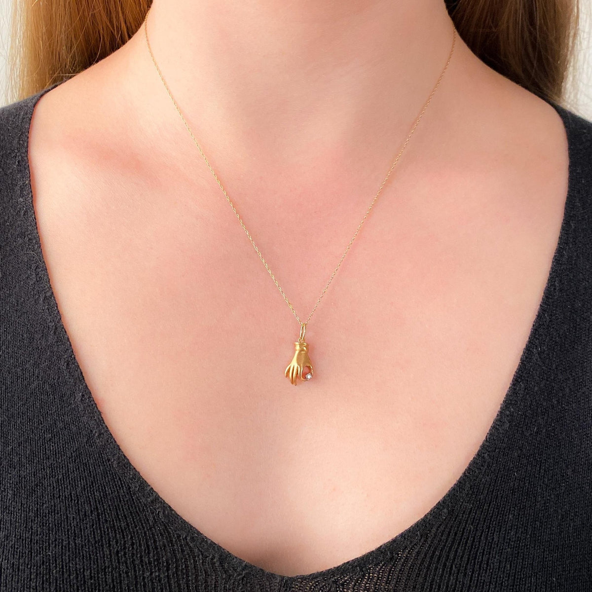 Vintage Hand Holding Diamond of 12k Gold - Trademark Antiques