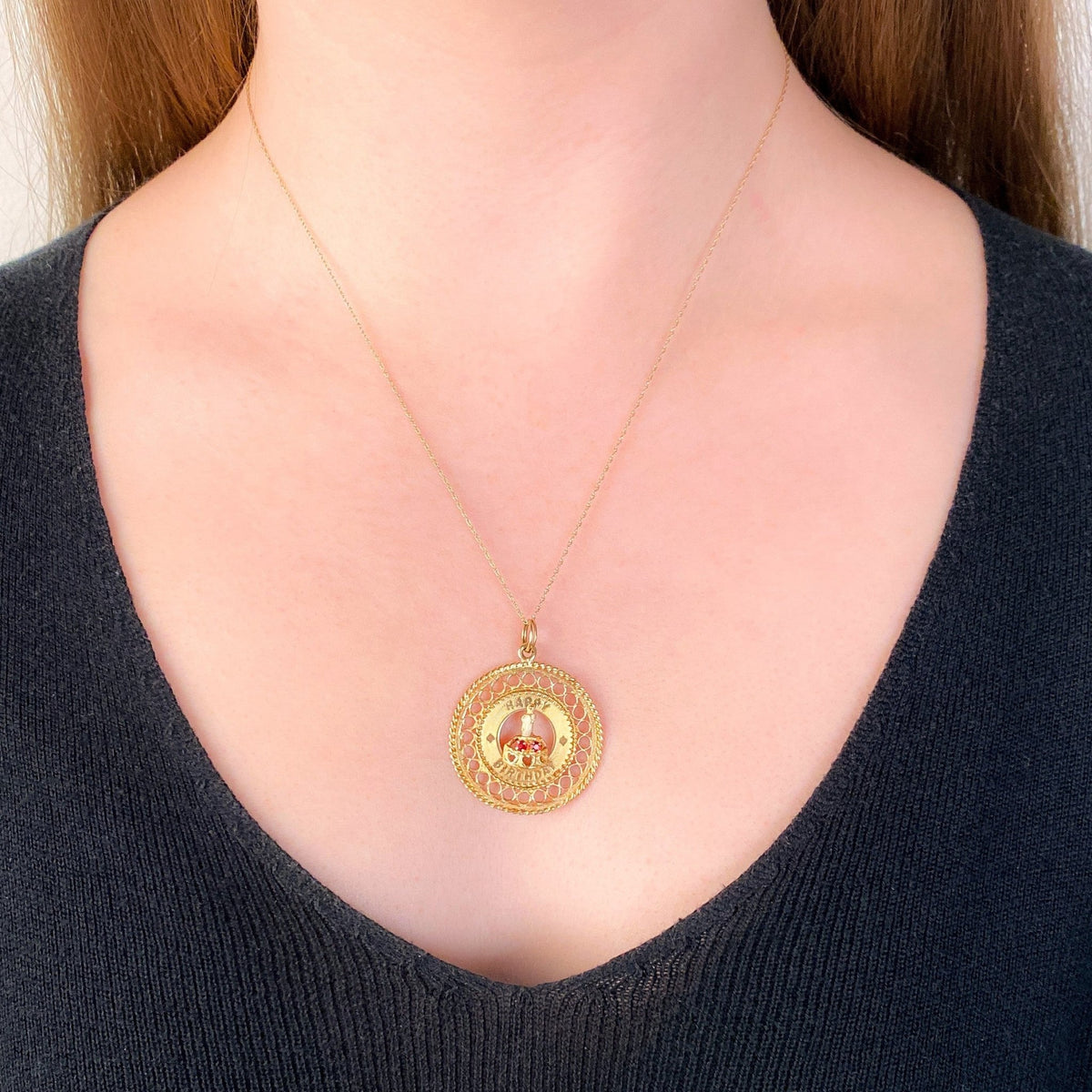 Vintage Happy Birthday Charm of 14k Gold - Trademark Antiques