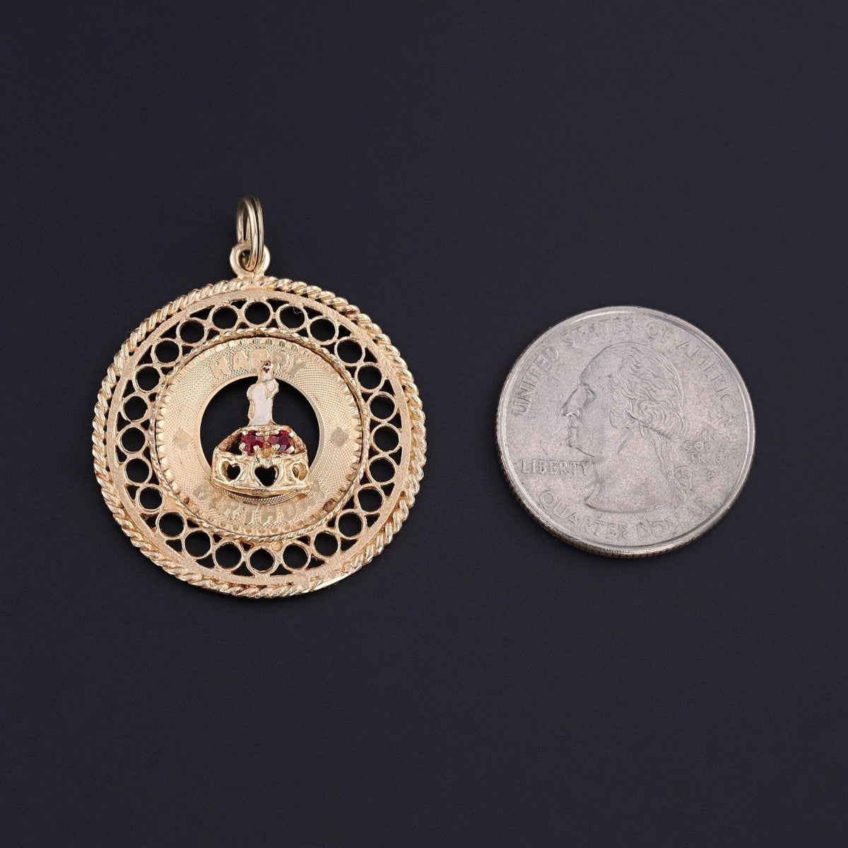 Vintage Happy Birthday Charm of 14k Gold - Trademark Antiques