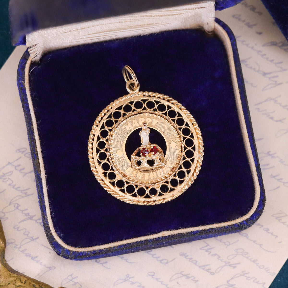 Vintage Happy Birthday Charm of 14k Gold - Trademark Antiques