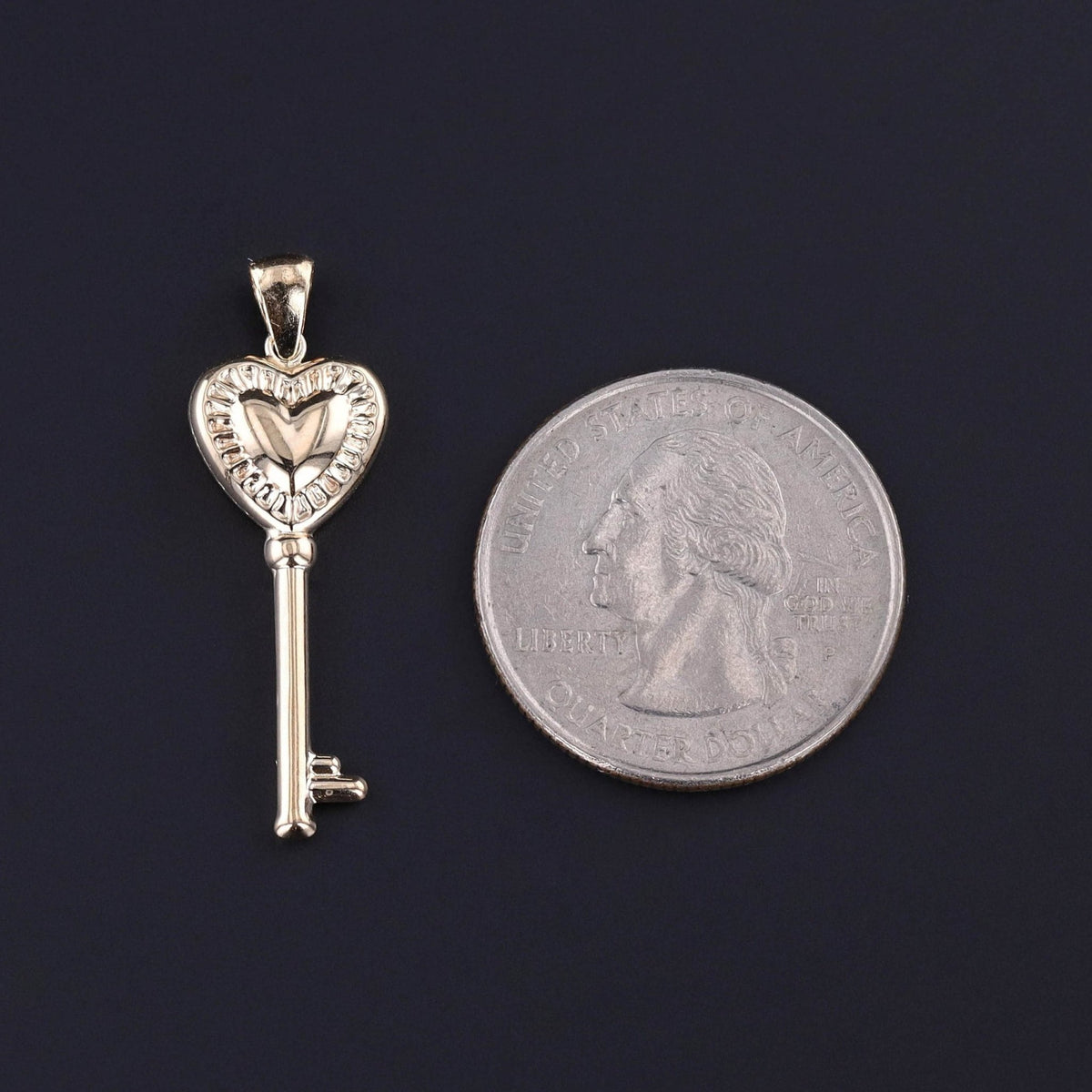 Vintage Heart Shaped Key Pendant of 14k Gold - Trademark Antiques