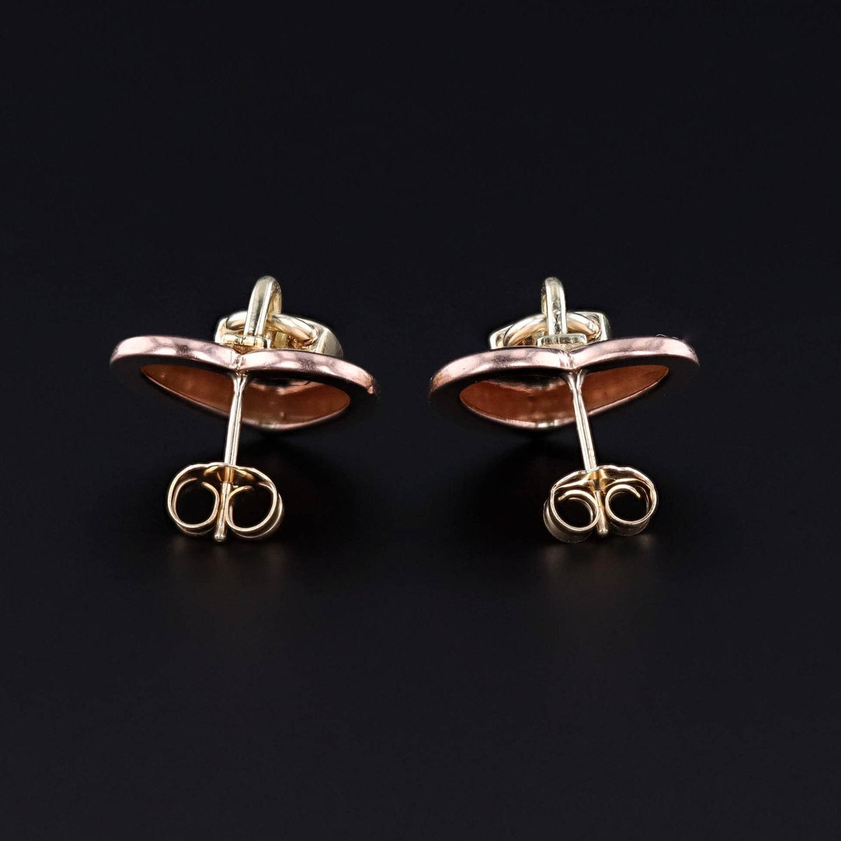 Vintage Hearts with Locks Earrings of 14k Rose and Yellow Gold - Trademark Antiques