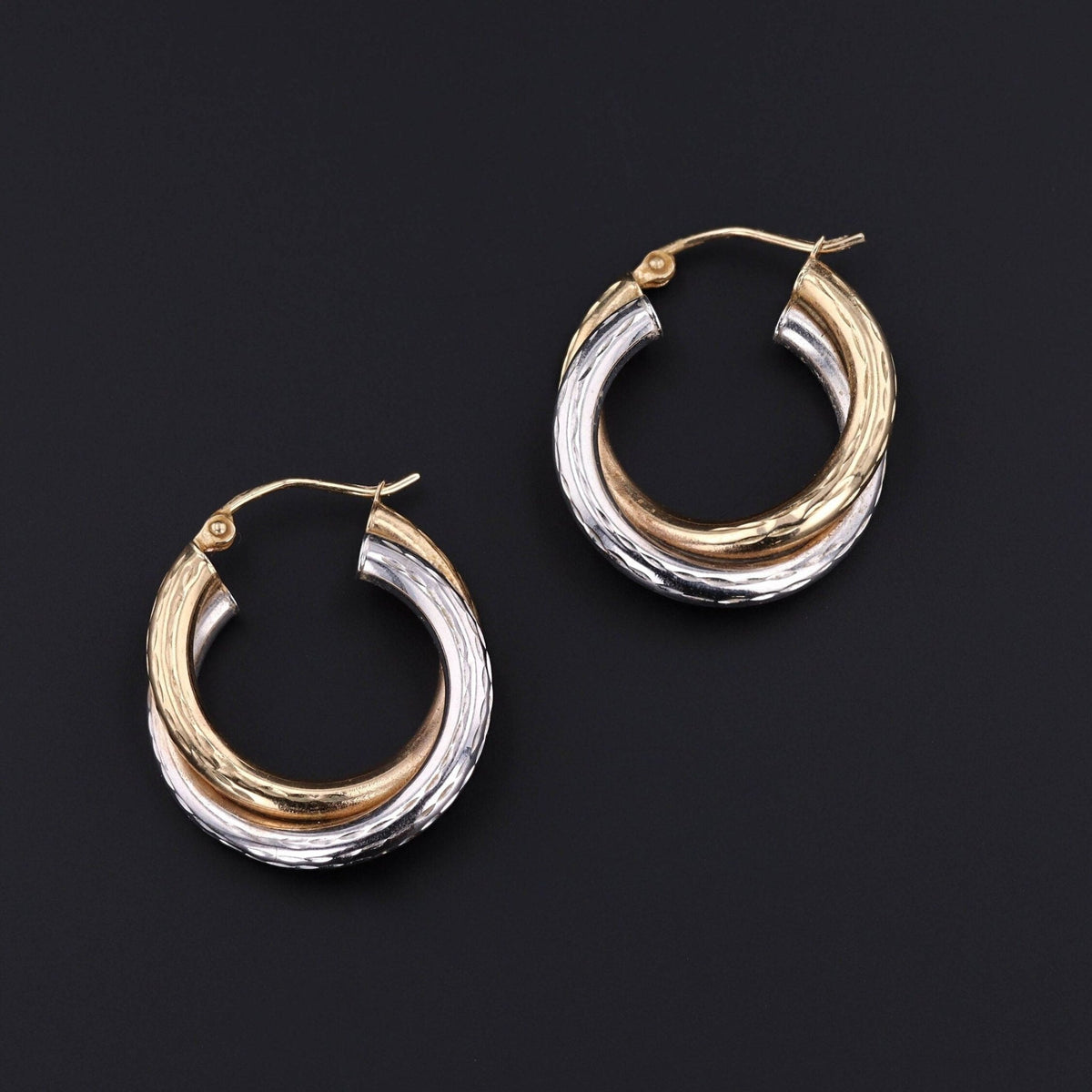 Vintage Hoop Earrings of 10k Yellow &amp; White Gold - Trademark Antiques