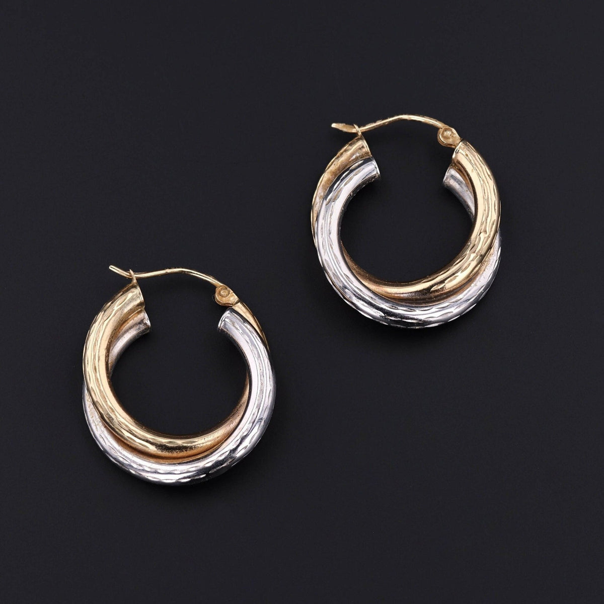 Vintage Hoop Earrings of 10k Yellow &amp; White Gold - Trademark Antiques