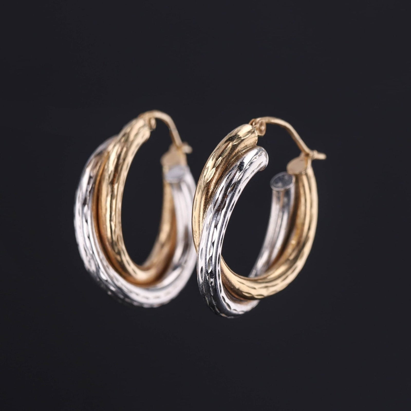 Vintage Hoop Earrings of 10k Yellow & White Gold - Trademark Antiques