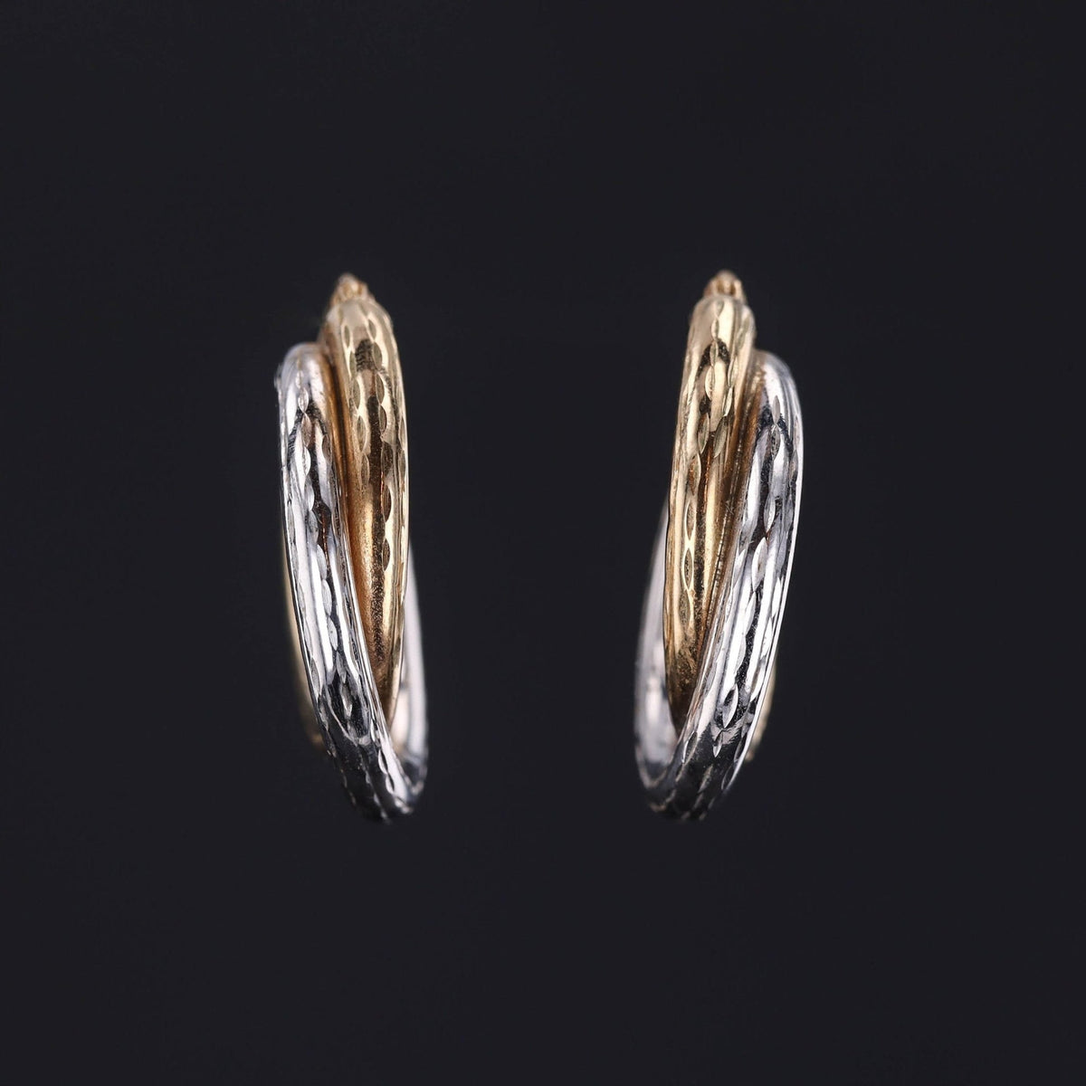 Vintage Hoop Earrings of 10k Yellow &amp; White Gold - Trademark Antiques
