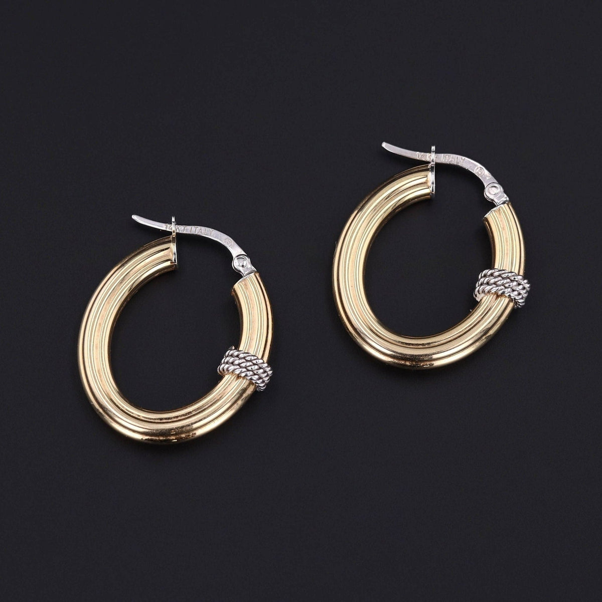 Vintage Hoop Earrings of 14k Yellow and White Gold - Trademark Antiques