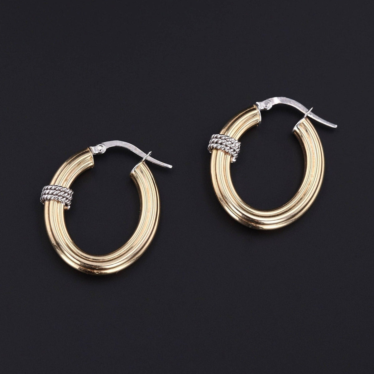 Vintage Hoop Earrings of 14k Yellow and White Gold - Trademark Antiques