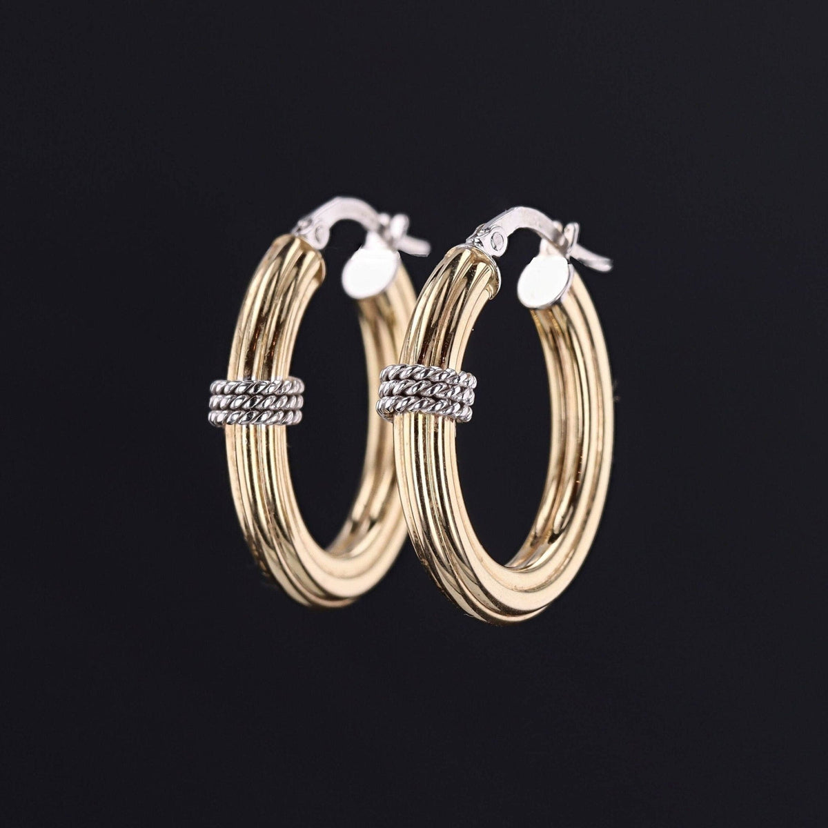 Vintage Hoop Earrings of 14k Yellow and White Gold - Trademark Antiques