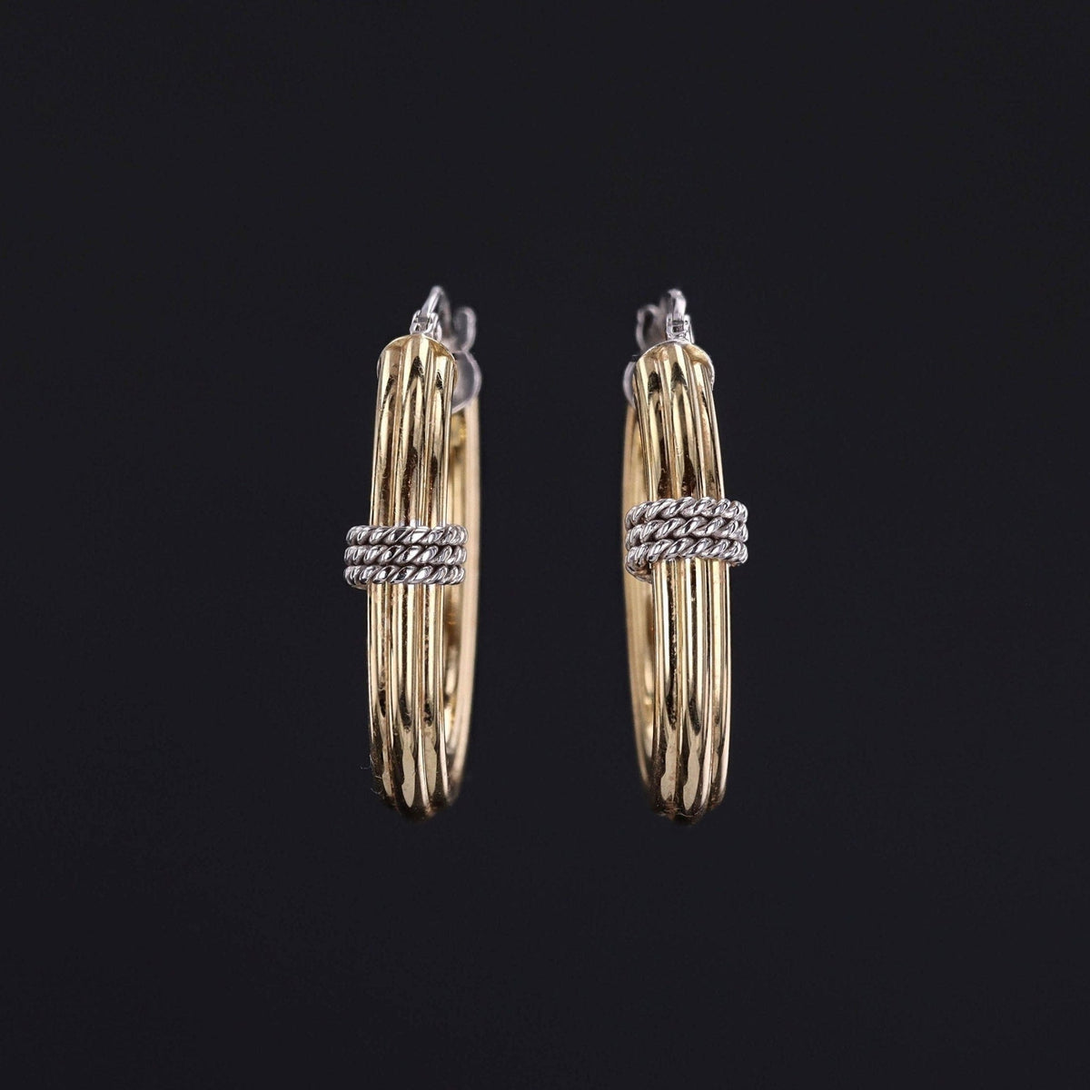 Vintage Hoop Earrings of 14k Yellow and White Gold - Trademark Antiques