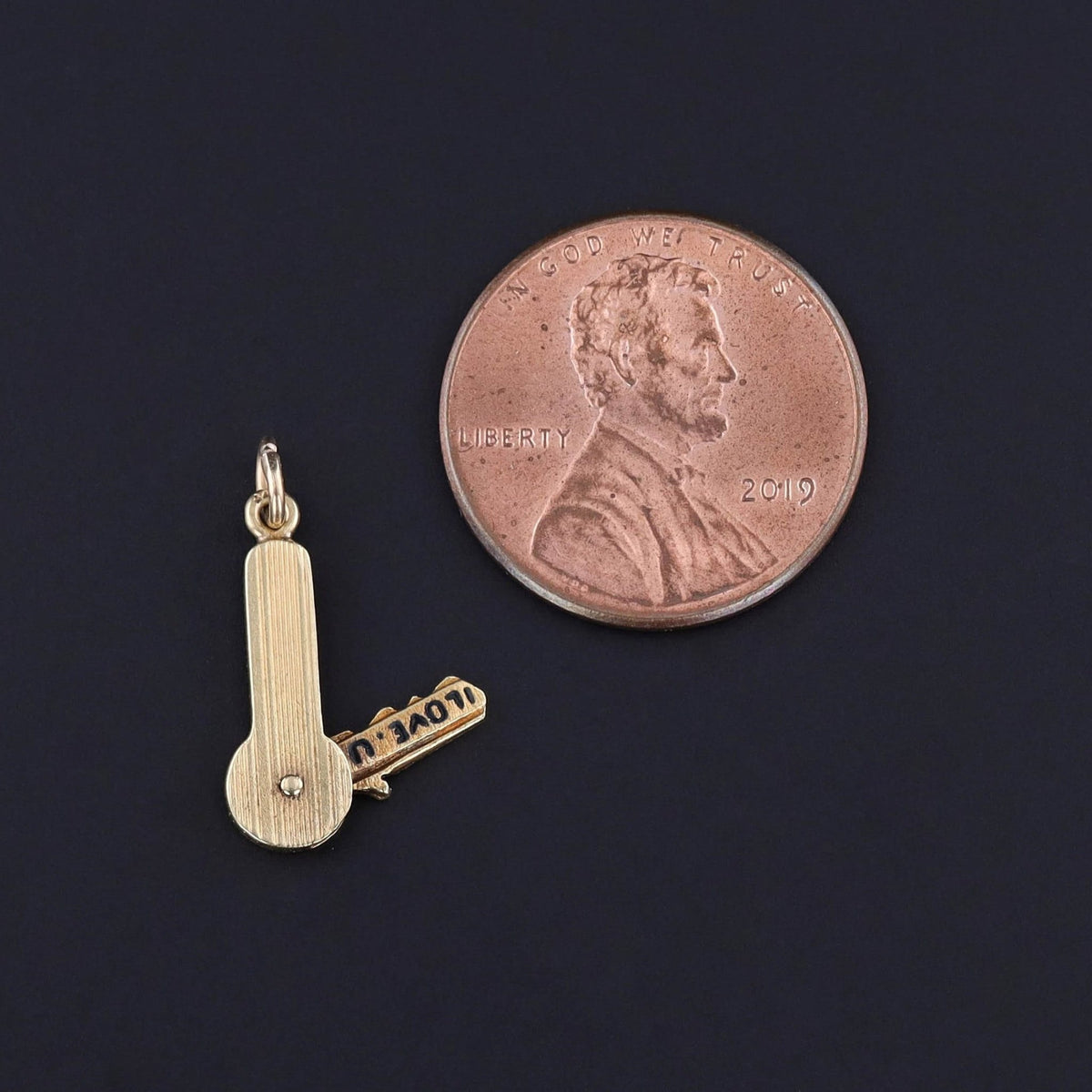 Vintage I LOVE U Moveable Key Charm of 14k Gold - Trademark Antiques