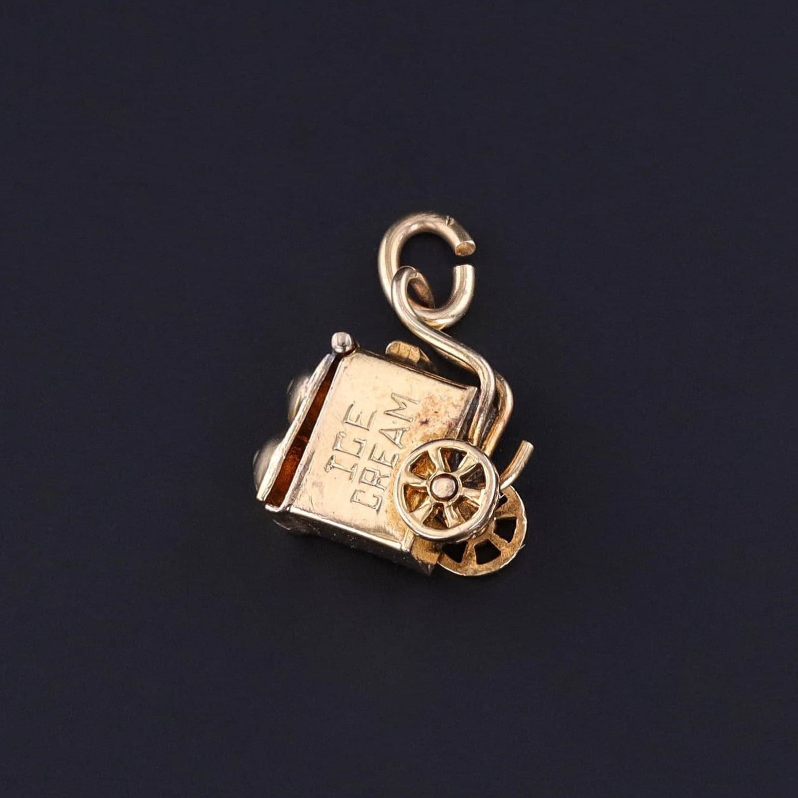 Vintage Ice Cream Cart Charm of 14k Gold - Trademark Antiques
