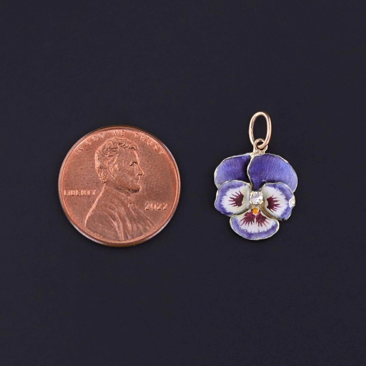 Vintage Indigo Enamel Pansy Charm of 14k Gold - Trademark Antiques
