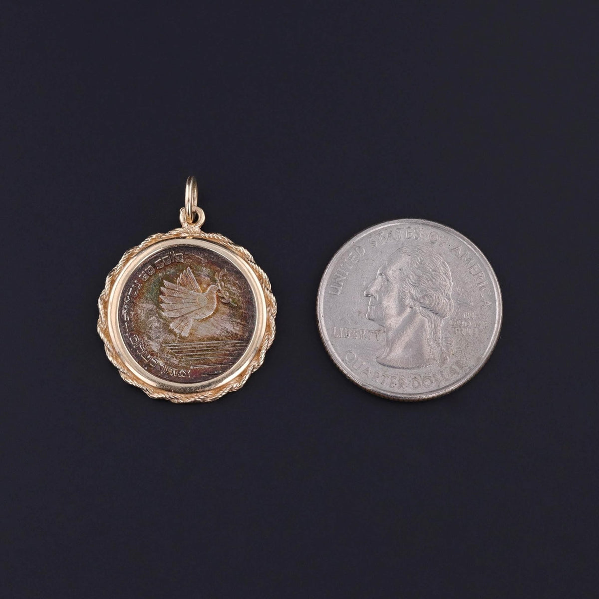 Vintage Israeli Silver Peace Dove Coin in 12ct Gold - Trademark Antiques