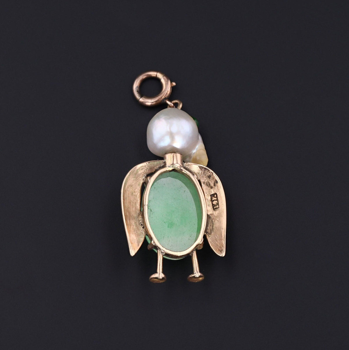 Vintage Jade and Pearl Bird Pendant of 14k Gold - Trademark Antiques