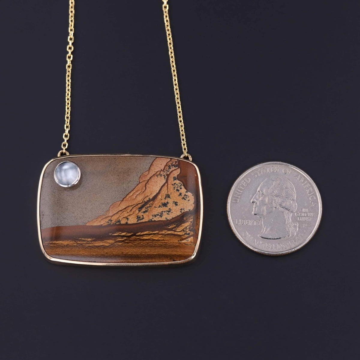 Vintage Jasper and Moonstone Landscape Pendant of 14k Gold - Trademark Antiques