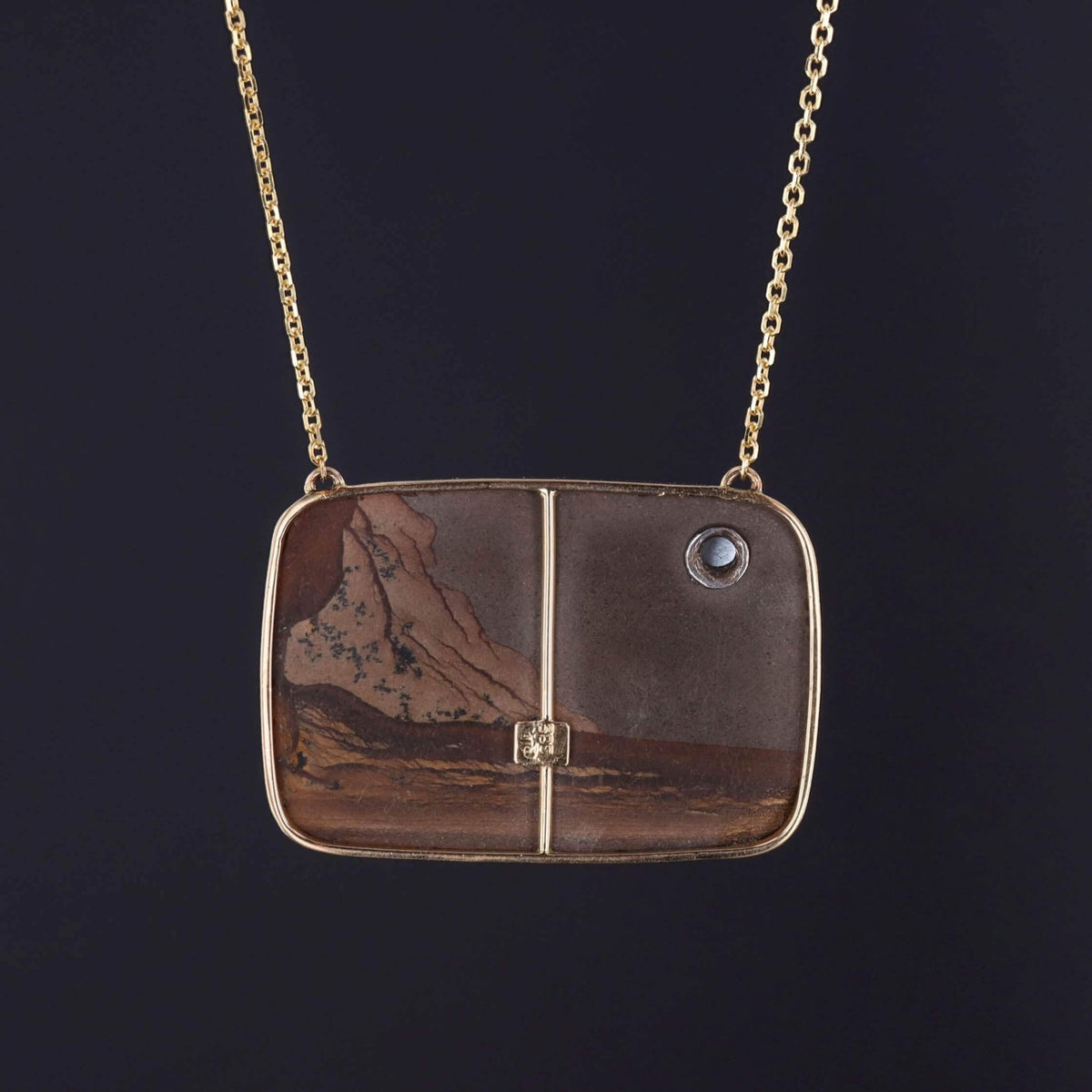 Vintage Jasper and Moonstone Landscape Pendant of 14k Gold - Trademark Antiques