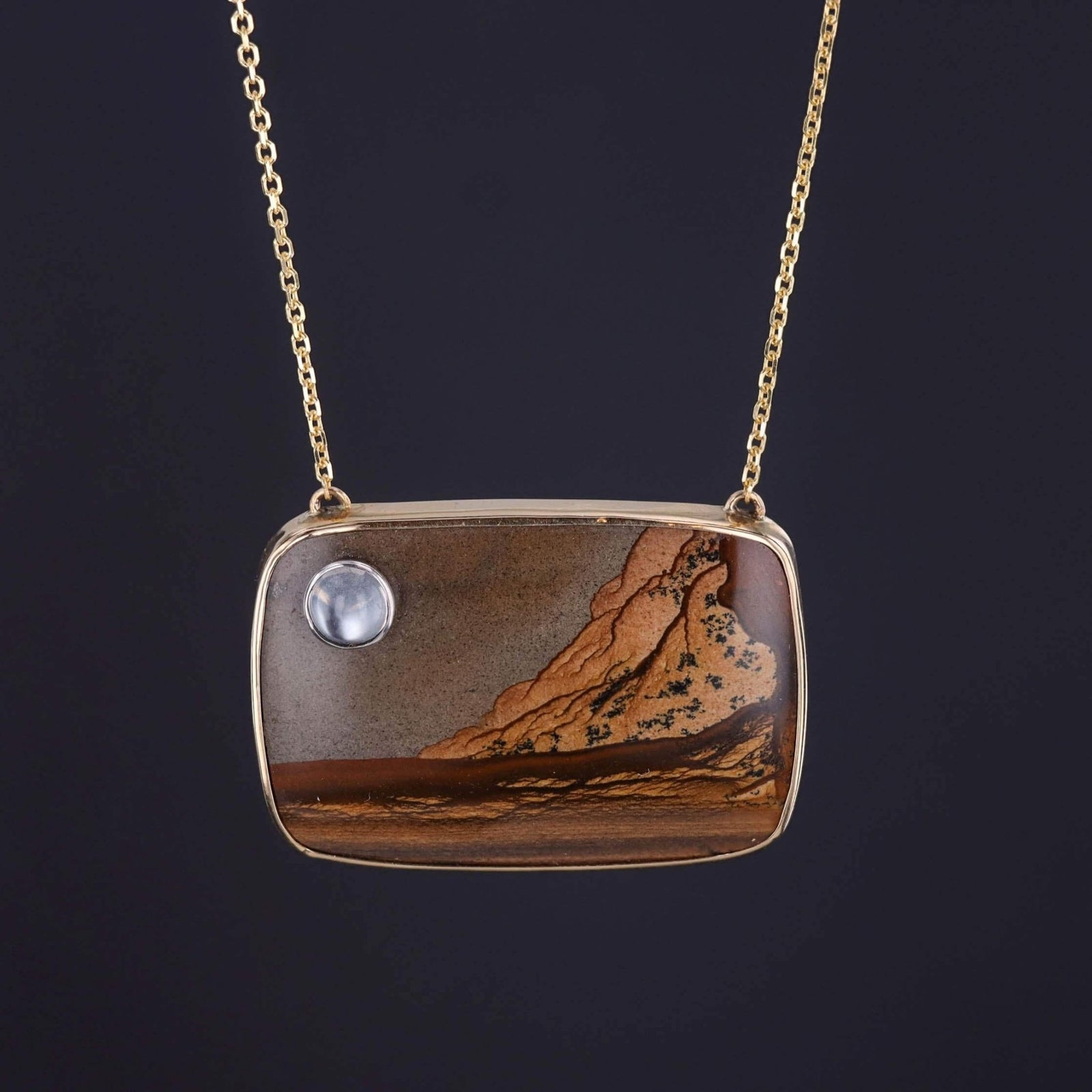 Vintage Jasper and Moonstone Landscape Pendant of 14k Gold - Trademark Antiques