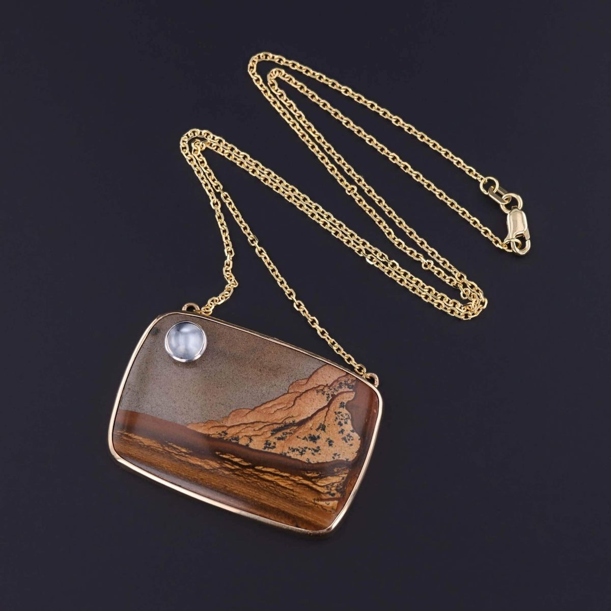 Vintage Jasper and Moonstone Landscape Pendant of 14k Gold - Trademark Antiques