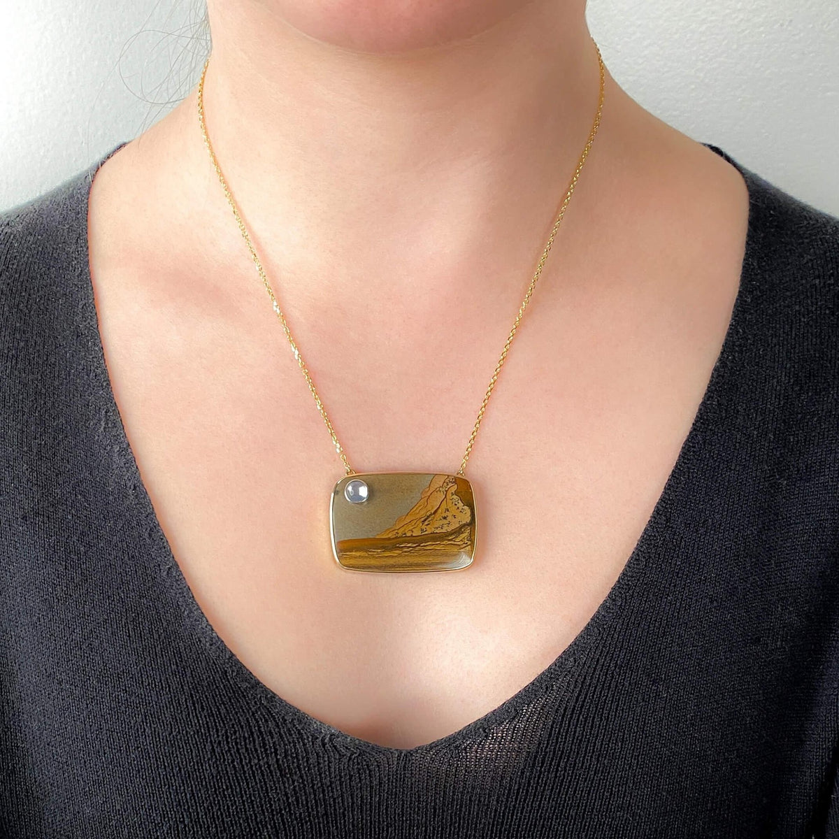 Vintage Jasper and Moonstone Landscape Pendant of 14k Gold - Trademark Antiques