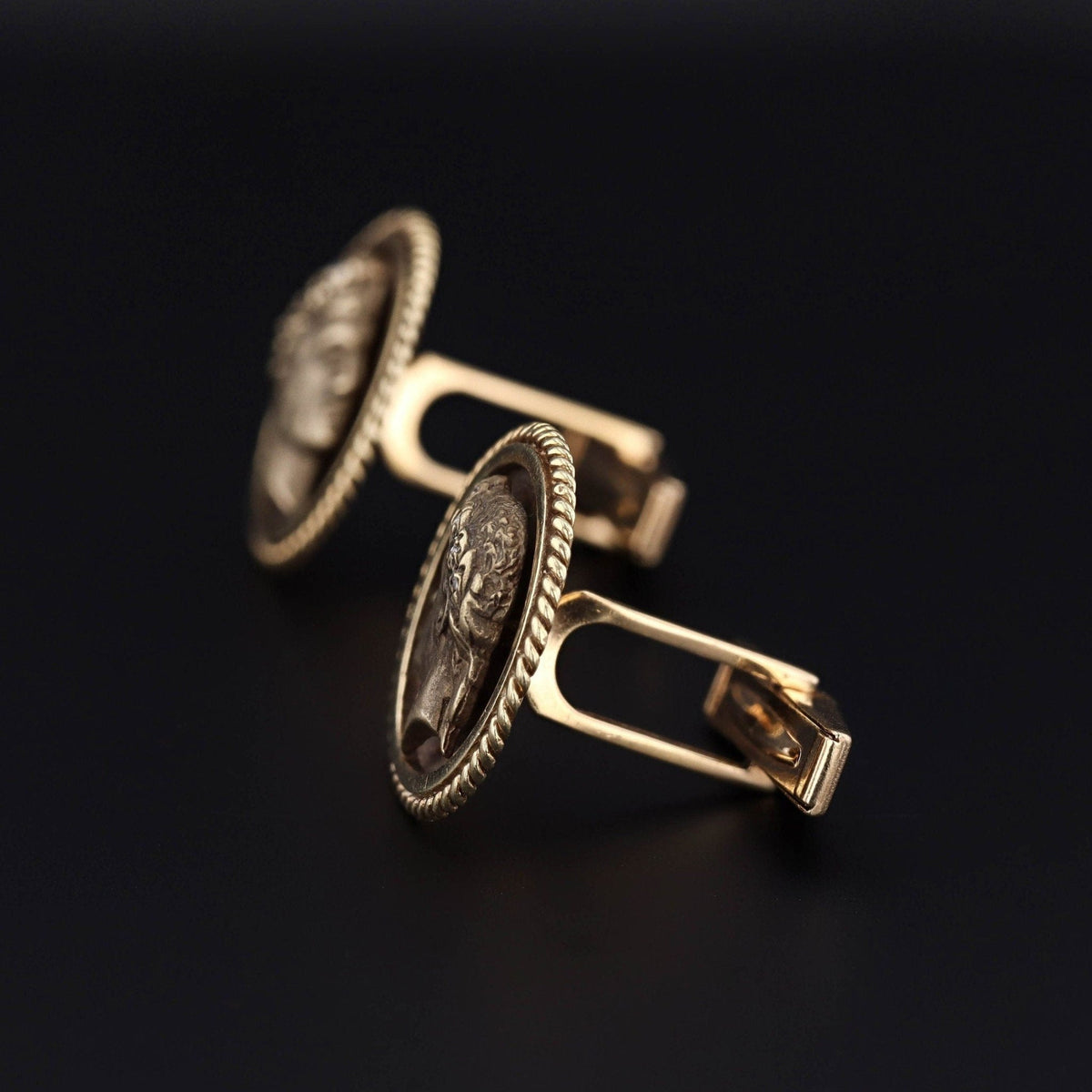 Vintage Julius Caesar Diamond Cameo Cufflinks of 14k Gold - Trademark Antiques