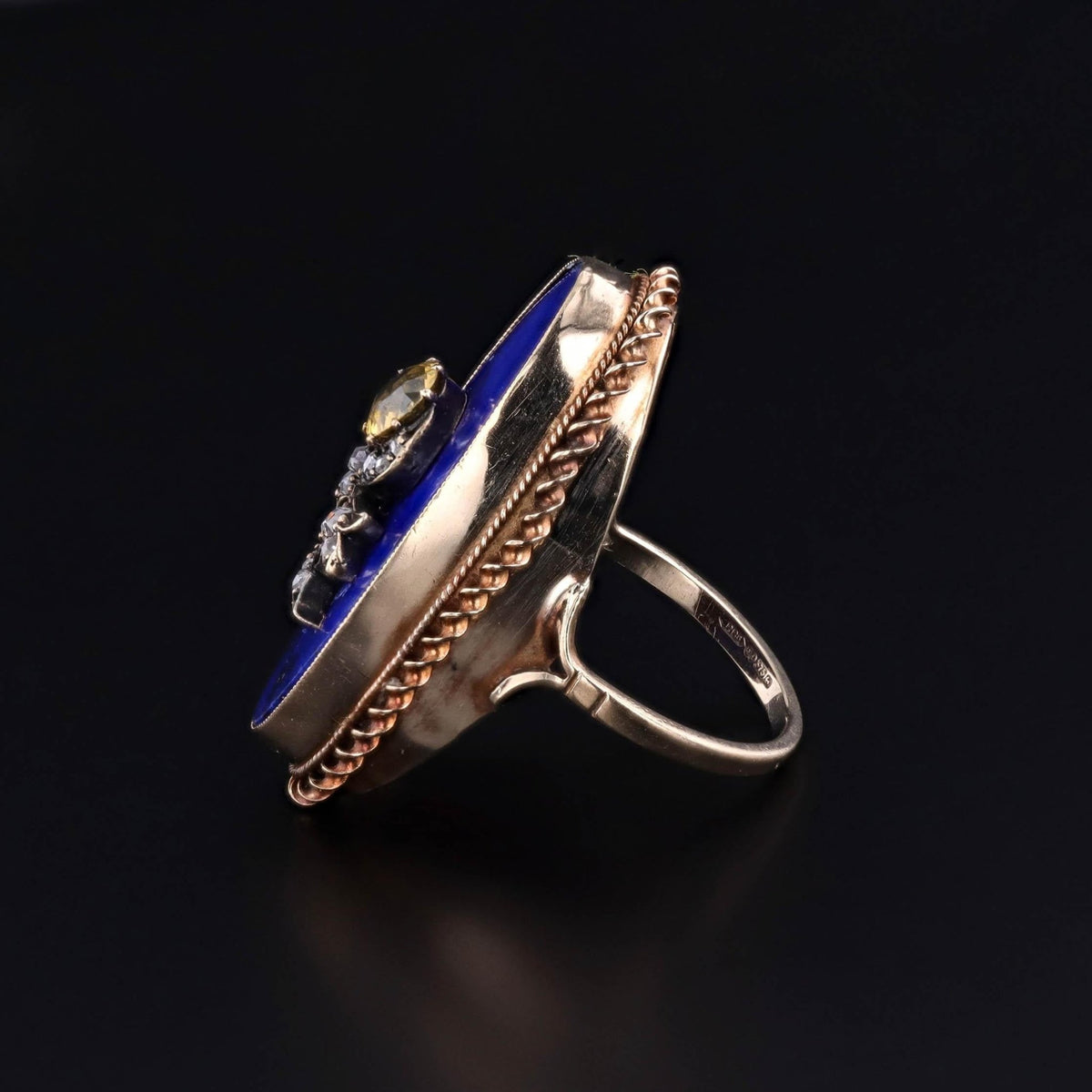 Vintage Lapis and Zircon Flower Ring of 9ct Gold - Trademark Antiques