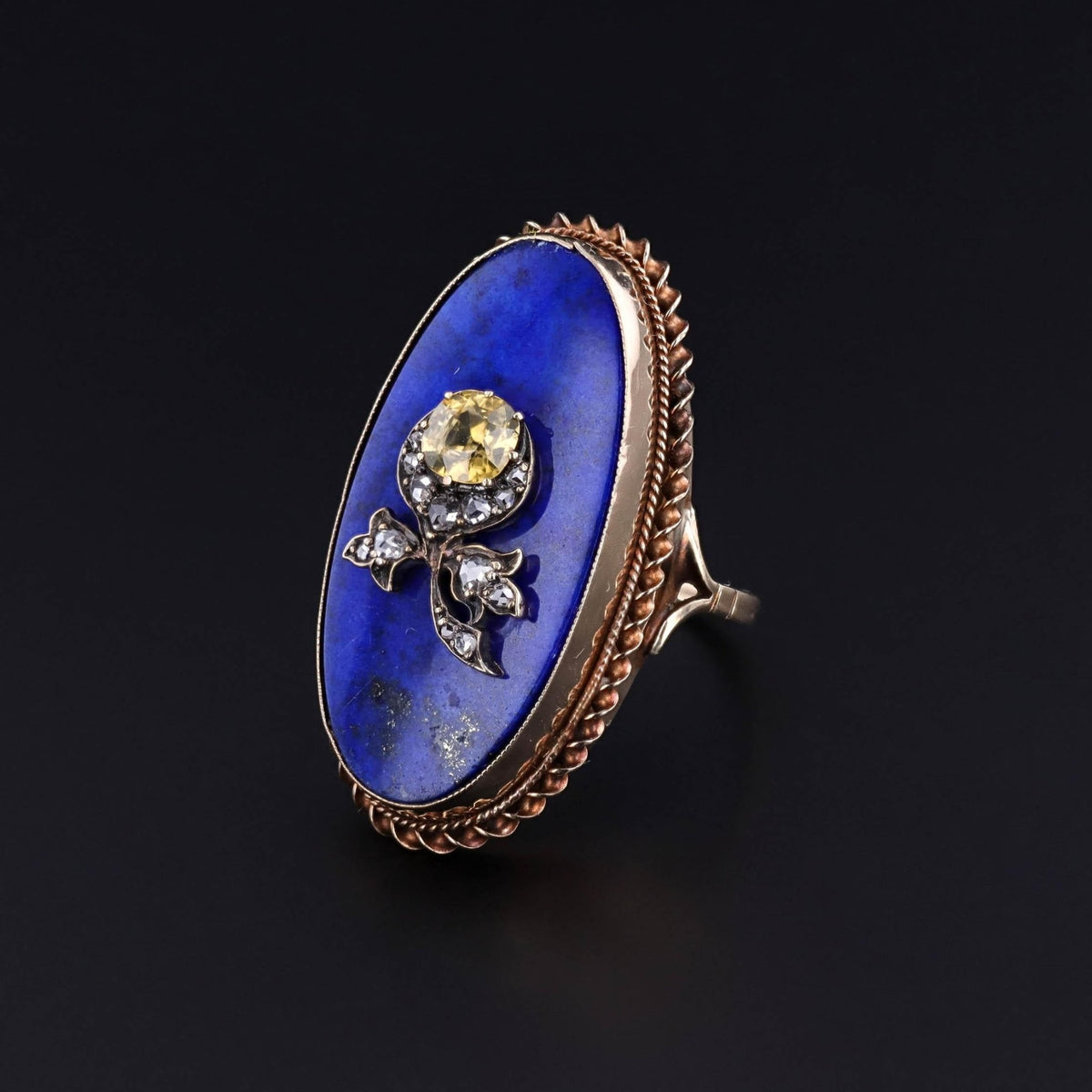Vintage Lapis and Zircon Flower Ring of 9ct Gold - Trademark Antiques