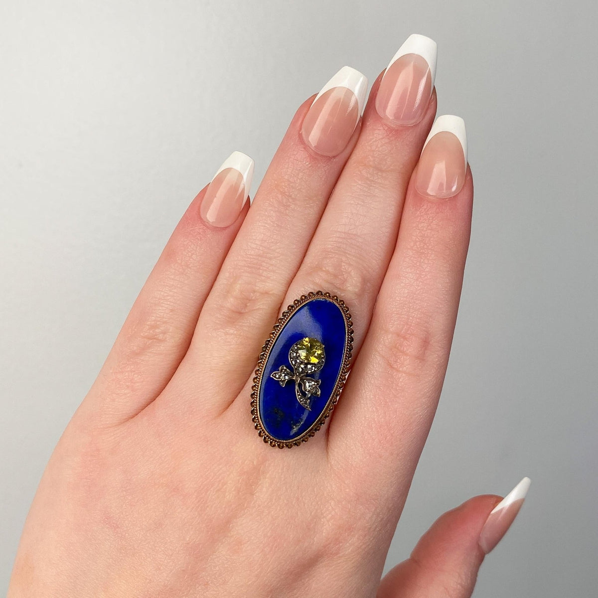 Vintage Lapis and Zircon Flower Ring of 9ct Gold - Trademark Antiques
